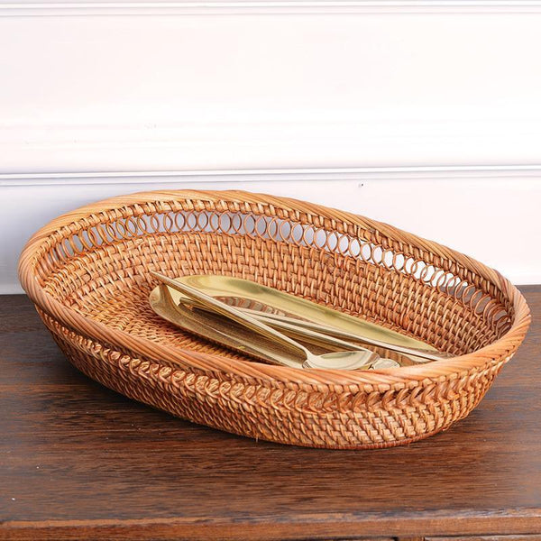 Rattan Storage Basket for Pantry, Round Storage Basket, Storage Baskets for Kitchen, Woven Storage Basket for Dining Room-Paintingforhome