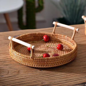 Small Rattan Storage Basket, Fruit Basket, Round Storage Basket with Handle, Kitchen Storage Baskets, Woven Storage Baskets-Paintingforhome