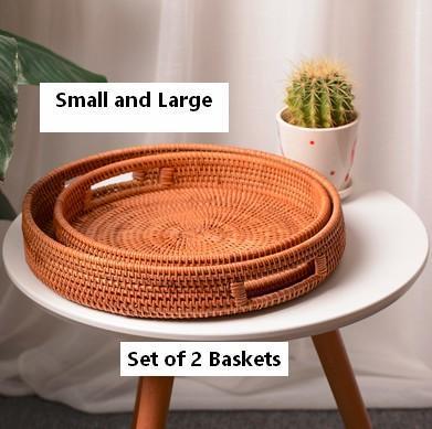 Rattan Round Basket with Handle, Storage Baskets for Kitchen, Woven Storage Baskets, Rattan Storage Basket-Paintingforhome