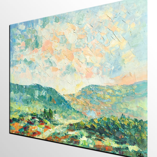 Mountain Landscape Canvas Paintings, Impasto Painting, Palette Knife Paintings, Original Landscape Art, Custom Large Painting for Bedroom-Paintingforhome