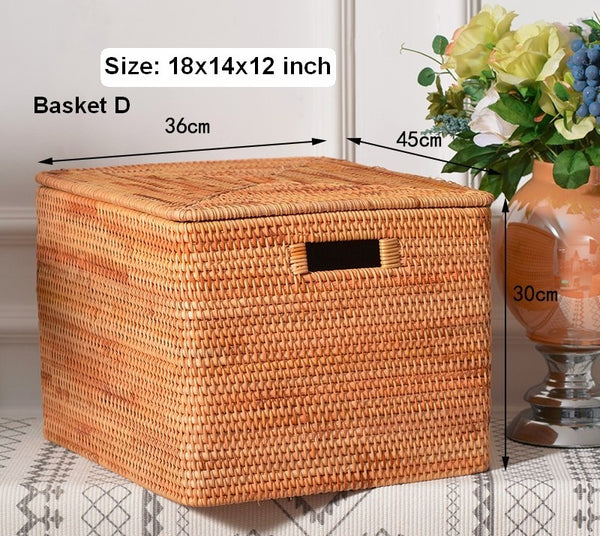 Storage Baskets for Bedroom, Large Laundry Storage Basket for Clothes, Rectangular Storage Basket, Rattan Baskets, Storage Baskets for Shelves-Paintingforhome
