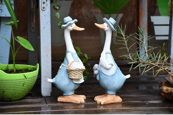 Duck Couple Statue for Garden, Animal Statue for Garden Courtyard Ornament, Villa Outdoor Decor Gardening Ideas-Paintingforhome