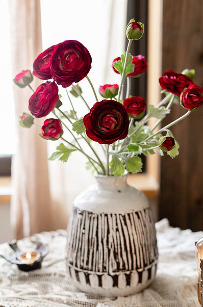 Bedroom Flower Arrangement Ideas, Red Ranunculus Asiaticus Flowers, Simple Modern Floral Arrangement Ideas for Home Decoration, Spring Artificial Floral for Dining Room-Paintingforhome
