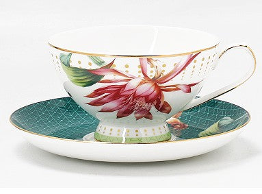 Lotus Flower Bone China Porcelain Tea Cup Set, Elegant Ceramic Coffee Cups, Beautiful British Tea Cups, Traditional English Tea Cups and Saucers-Paintingforhome