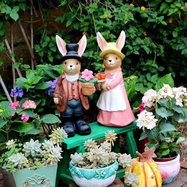 Garden Animal Sculpture Rabbit Statues, Garden Decor Ideas, Animal Statue for Garden Ornament, Villa Courtyard Decor, Outdoor Garden Decoration-Paintingforhome
