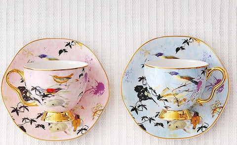 Unique Bird Flower Tea Cups and Saucers in Gift Box as Birthday Gift, Elegant Ceramic Coffee Cups, Afternoon British Tea Cups, Royal Bone China Porcelain Tea Cup Set-Paintingforhome