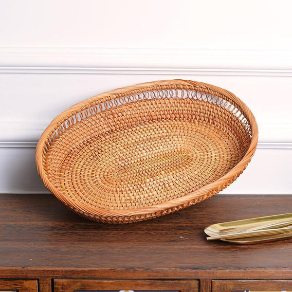 Rattan Storage Basket for Pantry, Round Storage Basket, Storage Baskets for Kitchen, Woven Storage Basket for Dining Room-Paintingforhome