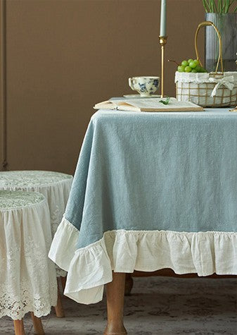 Extra Large Rectangle Tablecloth for Dining Room Table, Blue Modern Table Cloth, Ramie Tablecloth for Home Decoration, Square Tablecloth for Round Table-Paintingforhome