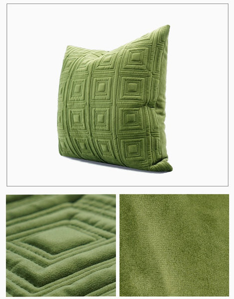Large Square Modern Throw Pillows for Couch, Green Geometric Modern Sofa Pillows, Large Decorative Throw Pillows, Simple Throw Pillow for Interior Design-Paintingforhome