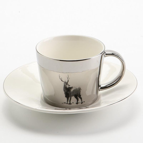 Elk Golden Coffee Cup, Silver Coffee Mug, Coffee Cup and Saucer Set, Large Coffee Cups, Tea Cup, Ceramic Coffee Cup-Paintingforhome