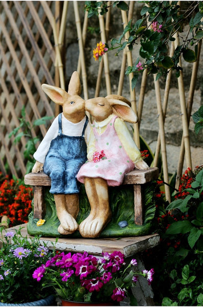 Large Bunny Rabbit Lovers Statue, Rabbit Kiss Statue for Wedding Gift, Garden Courtyard Ornaments, Villa Outdoor Decor Gardening Ideas-Paintingforhome