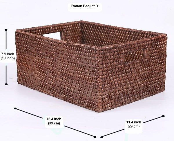 Large Brown Woven Rattan Storage Basket, Storage Baskets for Kitchen, Rectangular Storage Baskets, Storage Baskets for Clothes-Paintingforhome