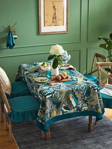 Large Modern Rectangle Tablecloth for Dining Room Table, Blue Flower Pattern Farmhouse Table Cloth, Square Tablecloth for Round Table-Paintingforhome