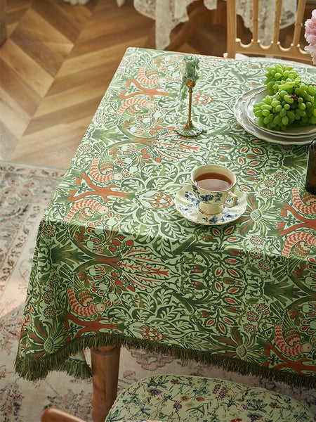 Green Flower Pattern Tablecloth for Home Decoration, Large Square Tablecloth for Round Table, Extra Large Rectangle Tablecloth for Dining Room Table-Paintingforhome