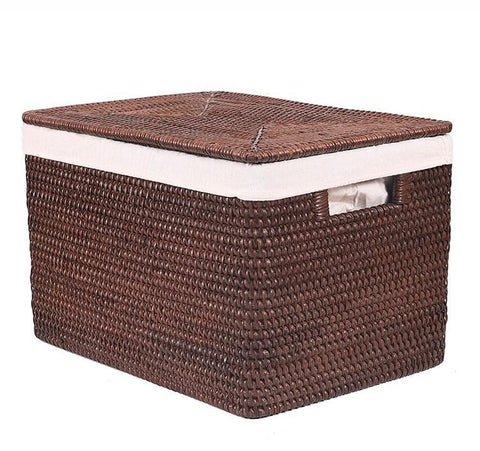 Storage Baskets for Clothes, Large Brown Rattan Storage Baskets, Storage Baskets for Bathroom, Rectangular Storage Baskets, Storage Basket with Lid-Paintingforhome