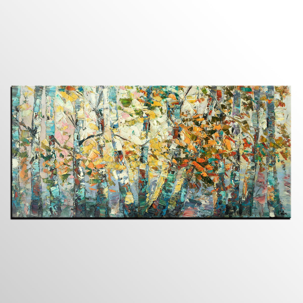 Canvas Art, Autumn Birch Tree Painting, Abstract Landscape Painting, Abstract Art Painting, Custom Canvas Painting-Paintingforhome