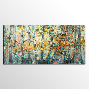 Canvas Art, Autumn Birch Tree Painting, Abstract Landscape Painting, Abstract Art Painting, Custom Canvas Painting-Paintingforhome