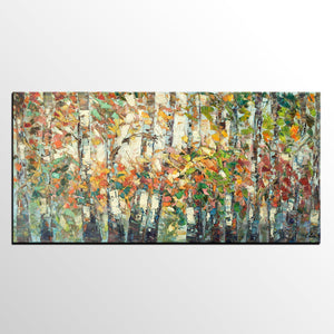 Landscape Painting, Autumn Birch Tree Painting, Custom Large Wall Art, Oil Painting, Canvas Painting-Paintingforhome