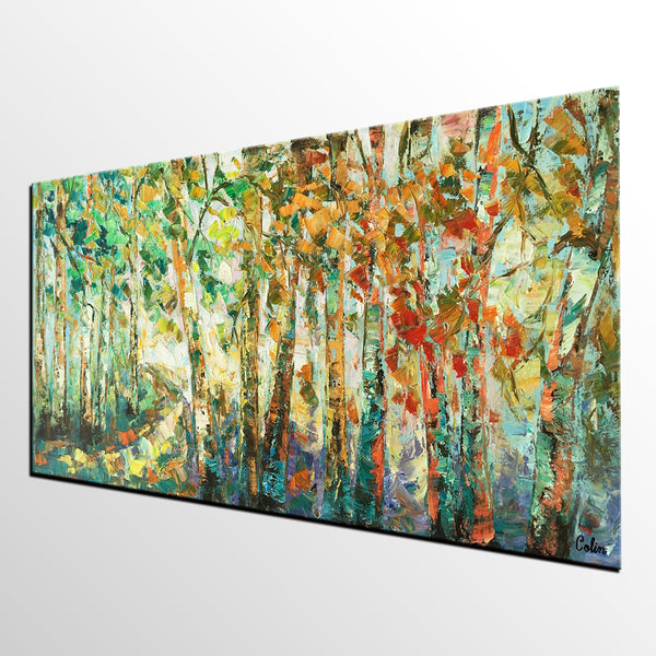 Contemporary Art, Wall Art, Birch Tree Painting, Abstract Painting, Custom Canvas Painting, Oil Painting-Paintingforhome
