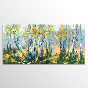 Custom Dining Room Wall Art, Landscape Painting, Birch Tree Painting, Impasto Canvas Art-Paintingforhome