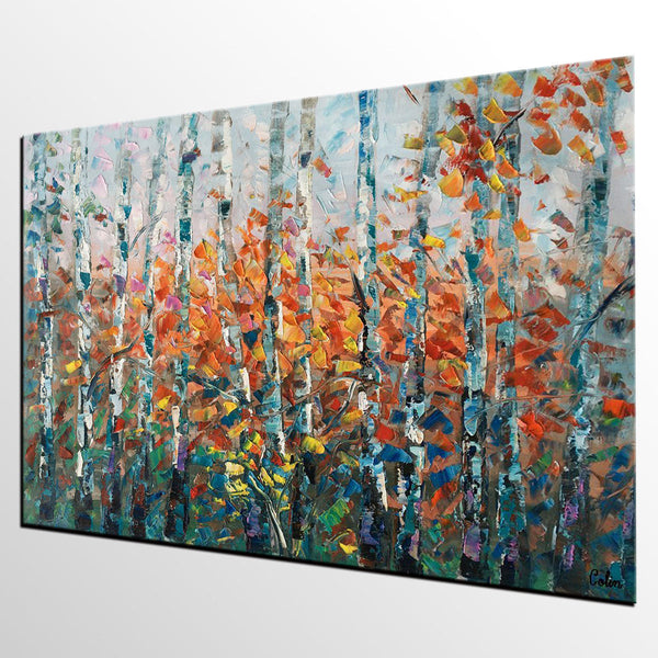 Tree Landscape Art, Large Wall Art, Birch Tree Painting, Custom Canvas Painting for Bedroom-Paintingforhome