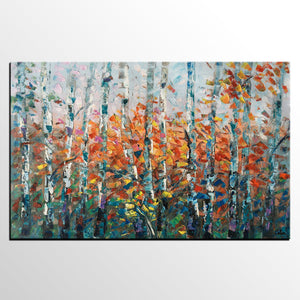 Tree Landscape Art, Large Wall Art, Birch Tree Painting, Custom Canvas Painting for Bedroom-Paintingforhome