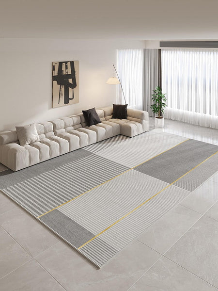Contemporary Modern Rugs for Bedroom, Gray Modern Rug Ideas for Living Room, Abstract Grey Geometric Modern Rugs, Modern Rugs for Dining Room-Paintingforhome
