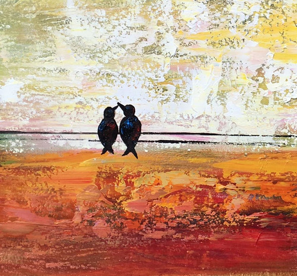 Bird at Wire Painting, Original Painting for Sale, Large Canvas Paintings, Simple Modern Painting, Love Birds Painting, Anniversary Gift-Paintingforhome