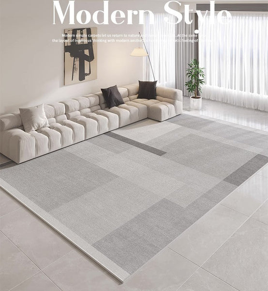 Geometric Modern Rugs for Dining Room, Contemporary Modern Rugs for Bedroom, Gray Modern Rugs for Living Room, Abstract Grey Modern Rugs for Sale-Paintingforhome