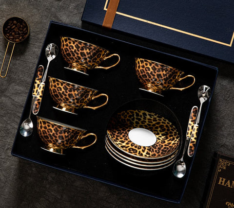 Creative Bone China Porcelain Tea Cup Set, Modern Ceramic Cups, Elegant Ceramic Coffee Cups, Unique Tea Cups and Saucers in Gift Box-Paintingforhome