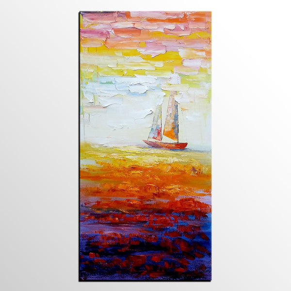 Sailing Boat at Sea, Heavy Texture Art, Original Painting, Custom Extra Large Painting-Paintingforhome