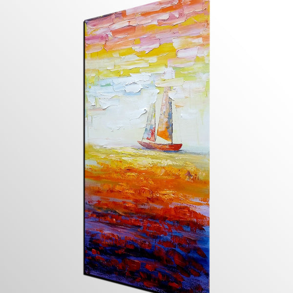 Sailing Boat at Sea, Heavy Texture Art, Original Painting, Custom Extra Large Painting-Paintingforhome