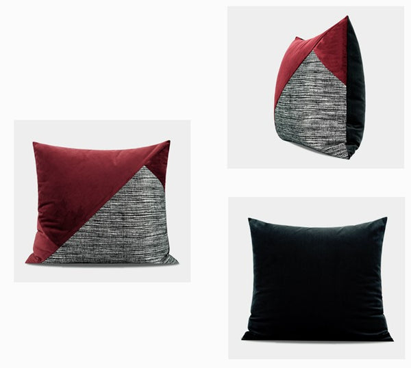 Large Modern Sofa Pillow Covers, Red and Black Contemporary Square Modern Throw Pillows for Couch, Simple Throw Pillow for Interior Design-Paintingforhome