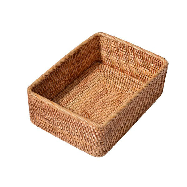 Woven Rectangular Basket for Shelves, Rattan Storage Basket, Storage Baskets for Bathroom, Woven Baskets for Living Room-Paintingforhome