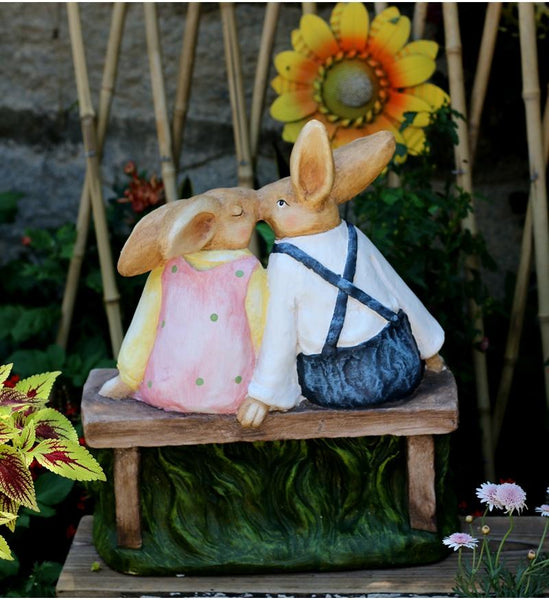 Large Bunny Rabbit Lovers Statue, Rabbit Kiss Statue for Wedding Gift, Garden Courtyard Ornaments, Villa Outdoor Decor Gardening Ideas-Paintingforhome
