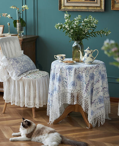 Flower Lace Tablecloth for Dining Room Table, Natural Spring Farmhouse Rectangle Table Cloth for Home Decoration, Square Tablecloth for Round Table-Paintingforhome