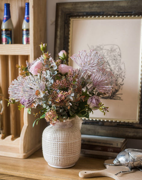Modern Artificial Flowers for Home Decoration, Rose Flowers, Eucalyptus Globulus, Holly Leaf, Bedroom Flower Arrangement Ideas, Spring Flower Arrangement for Living Room-Paintingforhome