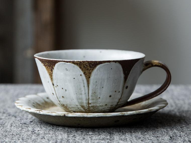 Handmade Pottery Blue Cappuccino Cup with a Saucer by Mad About