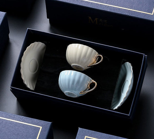 French Style Tea Cups and Saucers in Gift Box as Birthday Gift, Elegant Macaroon Ceramic Coffee Cups, Creative Bone China Porcelain Tea Cup Set, Beautiful British Tea Cups-Paintingforhome