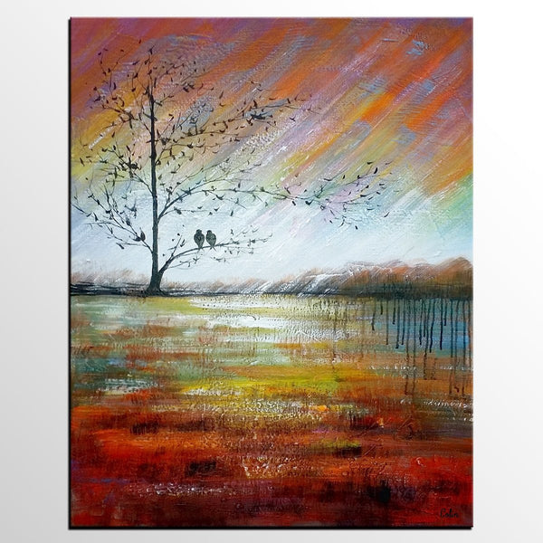 Modern Acrylic Painting, Abstract Landscape Painting, Love Birds Painting, Bedroom Canvas Painting, Acrylic Landscape Painting, C-Paintingforhome