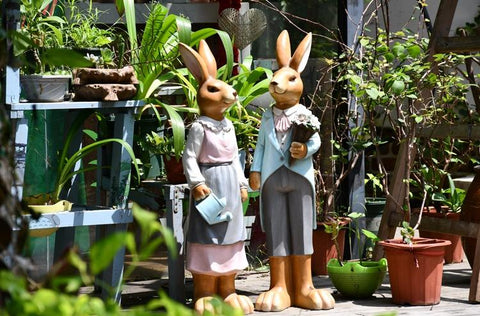Rabbit Statues, Animal Statue for Garden Ornaments, Extra Large Rabbit Couple Statue, Villa Courtyard Decor, Outdoor Garden Design Ideas, Garden Decoration Ideas-Paintingforhome