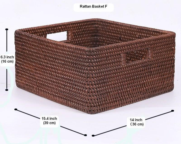 Large Brown Woven Rattan Storage Basket, Storage Baskets for Kitchen, Rectangular Storage Baskets, Storage Baskets for Clothes-Paintingforhome