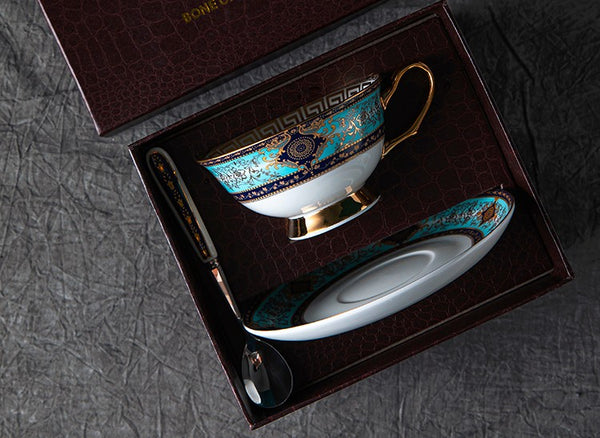Elegant British Ceramic Coffee Cups, Bone China Porcelain Tea Cup Set for Office, Unique Tea Cup and Saucer in Gift Box-Paintingforhome