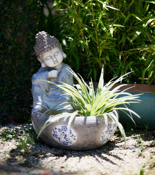 Sitting Buddha Flowerpot, Buddha Statue, Garden Decor Ideas, Large Figure Statue for Garden Ornaments, Villa Courtyard Decor, Outdoor Decoration Ideas-Paintingforhome