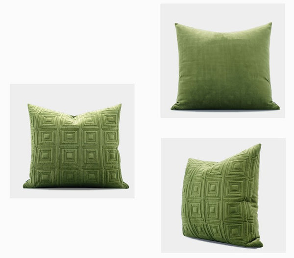 Large Square Modern Throw Pillows for Couch, Green Geometric Modern Sofa Pillows, Large Decorative Throw Pillows, Simple Throw Pillow for Interior Design-Paintingforhome