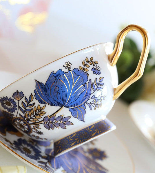 Afternoon British Tea Cups, Unique Iris Flower Tea Cups and Saucers in Gift Box, Elegant Ceramic Coffee Cups, Royal Bone China Porcelain Tea Cup Set-Paintingforhome