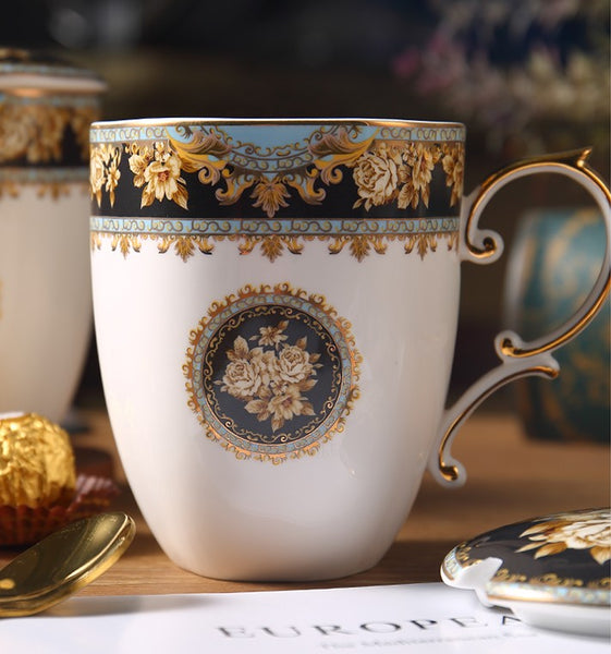 Beautiful British Ceramic Mugs, Large Capacity Ceramic Mugs for Office, Large Royal Bone China Porcelain Mug, Elegant Ceramic Coffee Mug-Paintingforhome