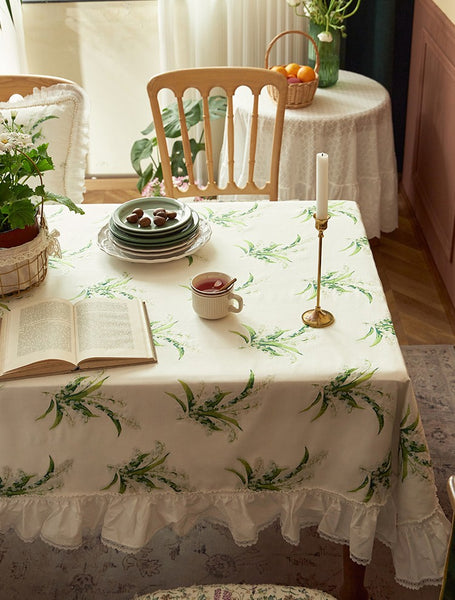 Cotton Embroidery Lace Rectangle Tablecloth for Dining Room Table, Farmhouse Table Cloth, Spring Flower Pattern Tablecloth, Square Tablecloth for Round Table-Paintingforhome