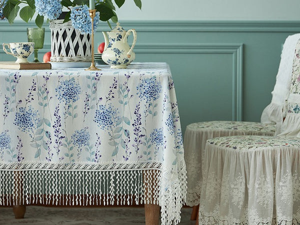 Flower Lace Tablecloth for Dining Room Table, Natural Spring Farmhouse Rectangle Table Cloth for Home Decoration, Square Tablecloth for Round Table-Paintingforhome