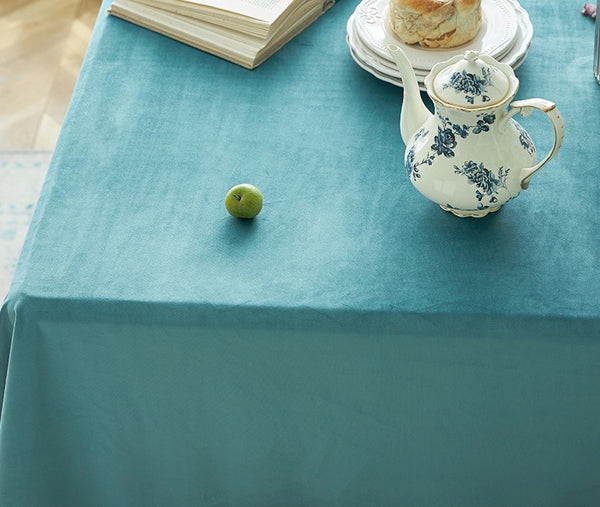 Ramie Velvet Rectangle Tablecloth for Home Decoration, Blue Square Tablecloth for Round Table, Modern Blue Table Cloth for Dining Room Table-Paintingforhome